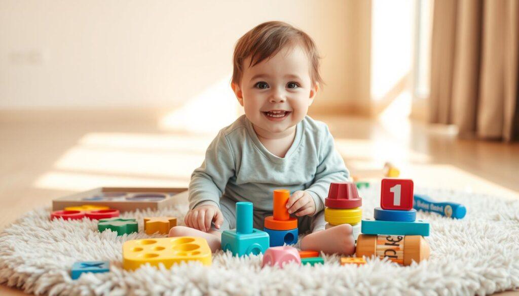 A toddler sitting on a plush rug, surrounded by colorful toys and educational materials. Warm, natural lighting filters through a nearby window, casting a soft glow on the scene. The toddler's face is animated, eyes bright and a wide smile, as they engage in a speech-focused activity, such as playing with a shape sorter or stacking blocks. The background is clean and uncluttered, allowing the child's joyful expression and the developmental tools to be the central focus. The overall mood is one of achievement, progress, and the successful fostering of speech and language skills. A toddler sitting on a plush rug, surrounded by colorful toys and educational materials. Warm, natural lighting filters through a nearby window, casting a soft glow on the scene. The toddler's face is animated, eyes bright and a wide smile, as they engage in a speech-focused activity, such as playing with a shape sorter or stacking blocks. The background is clean and uncluttered, allowing the child's joyful expression and the developmental tools to be the central focus. The overall mood is one of achievement, progress, and the successful fostering of speech and language skills.