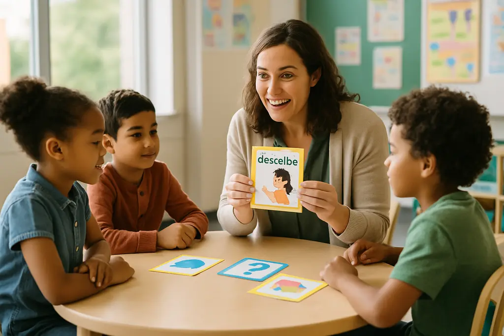 Teacher supporting academic language instruction with bilingual preschool children