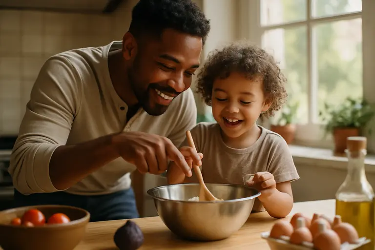 Caregiver and child sorting laundry while talking together