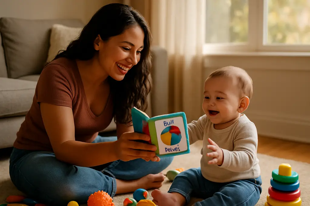 Latinx Infant Language moment with a caregiver singing to a baby at home