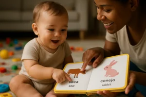 Parent reading with a child to support linguistic exposure in two languages