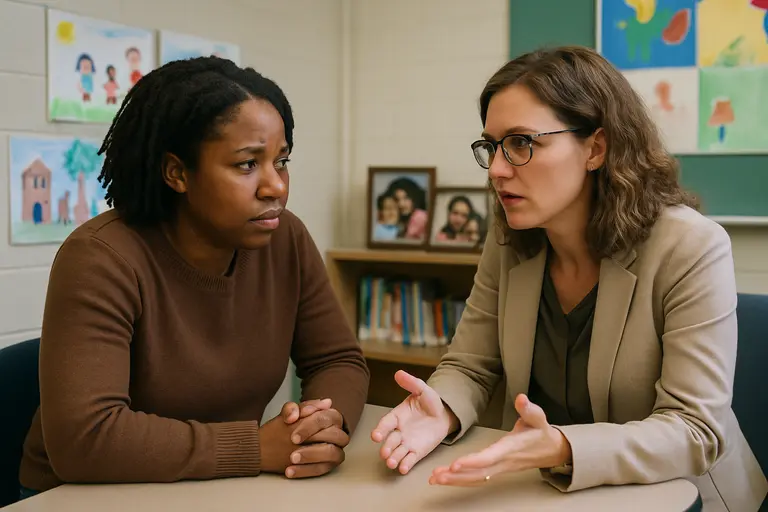 Educator reviewing classroom notes beside bilingual learning materials