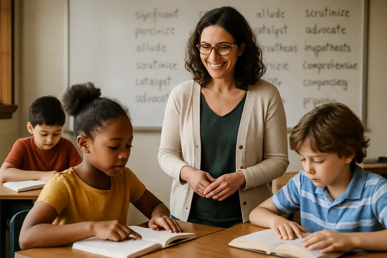 Adult points to a sentence while a child explains a reading clue