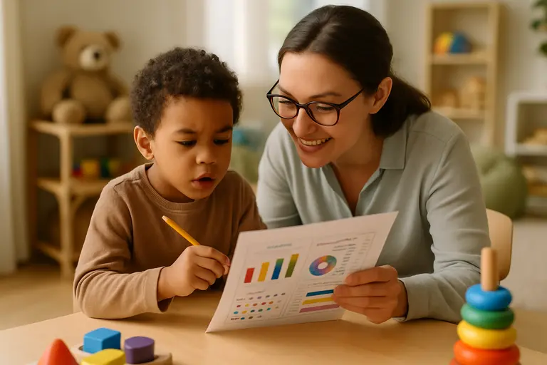 Caregiver and educator discussing a bilingual child's communication profile