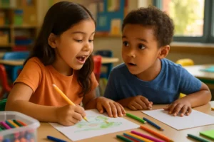 English Narrative Interventions activity with a child retelling a picture story