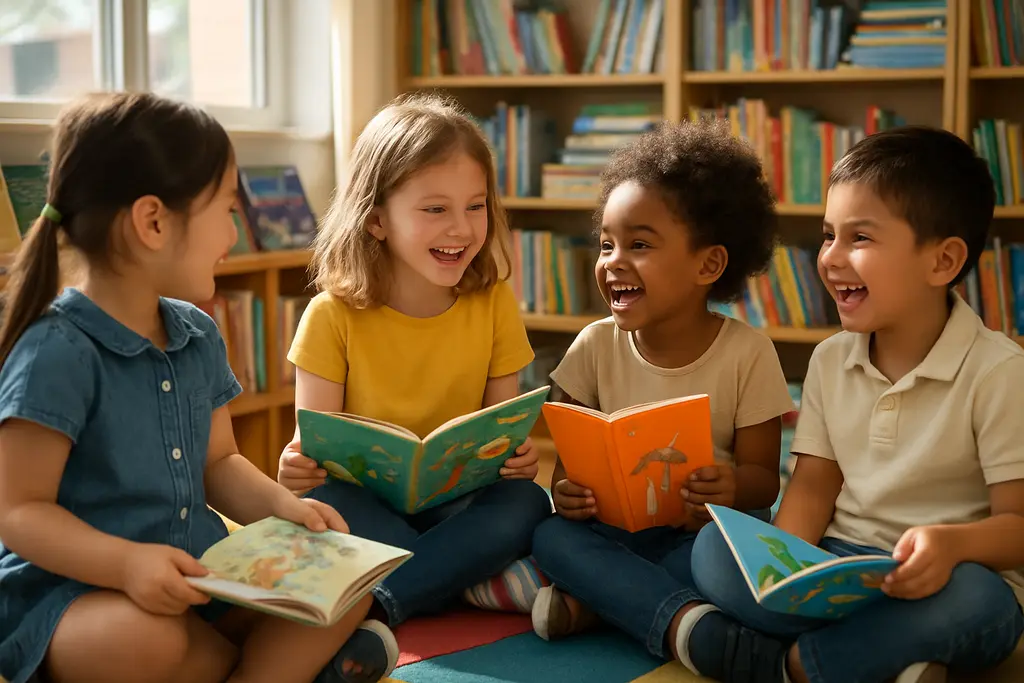 Teacher using Bilingual Literacy Activities with two children during shared reading