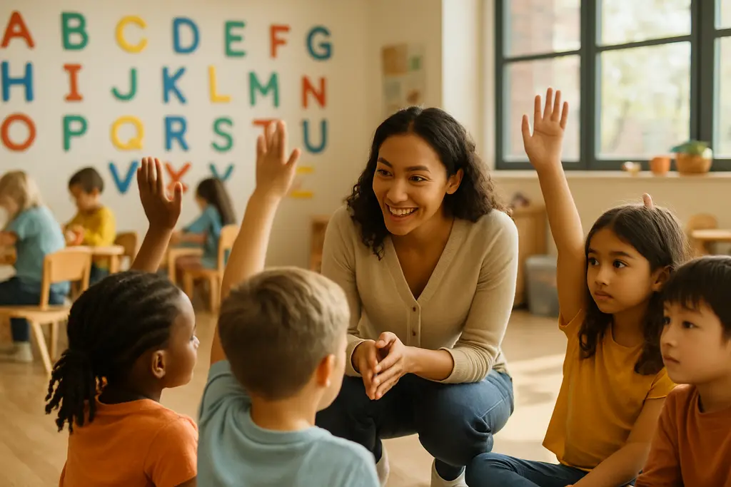 English-only Head Start discussion with a family and preschool teacher at a small table