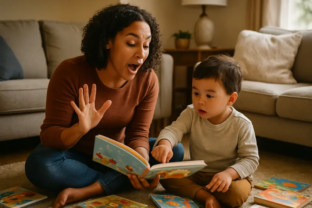 Parent and child building oral language skills during shared book reading