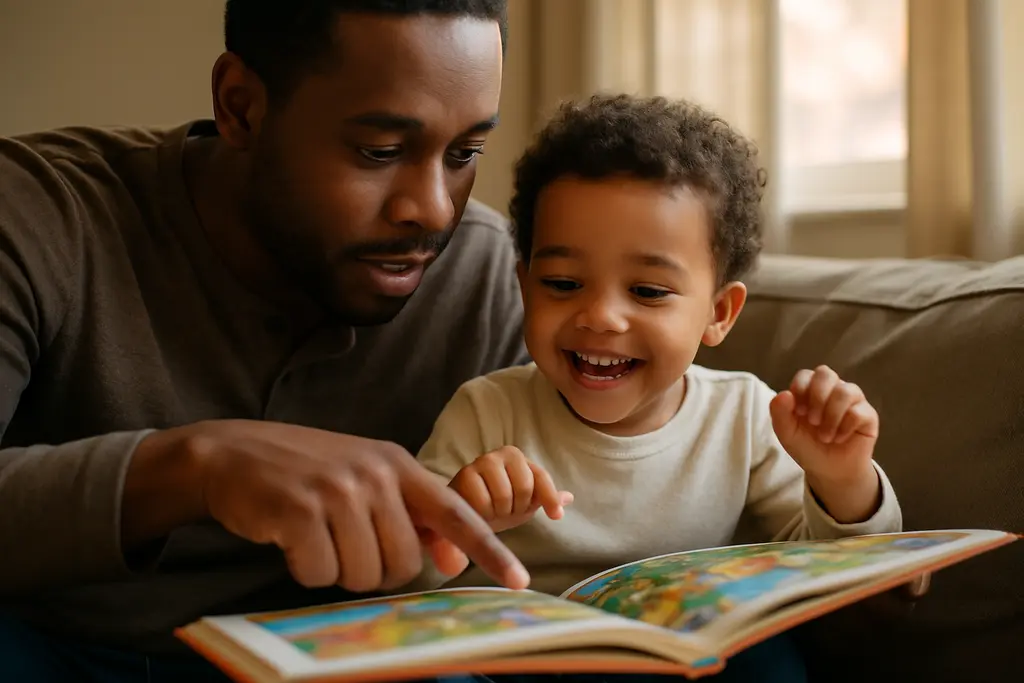 Parent and child using structured conversation while reading a picture book